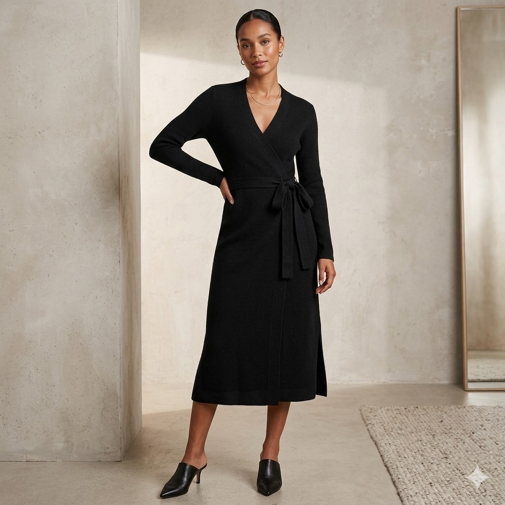Express Midi Wrap Sweater Dress Black size Medium‎